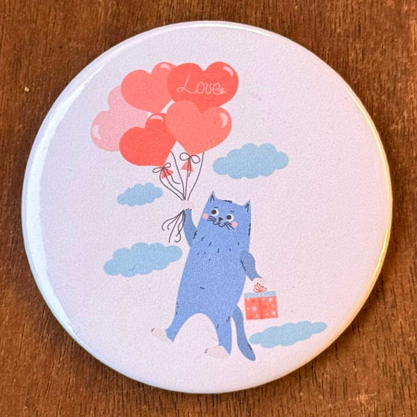 Badge & Co "Chat et ses ballons coeurs"